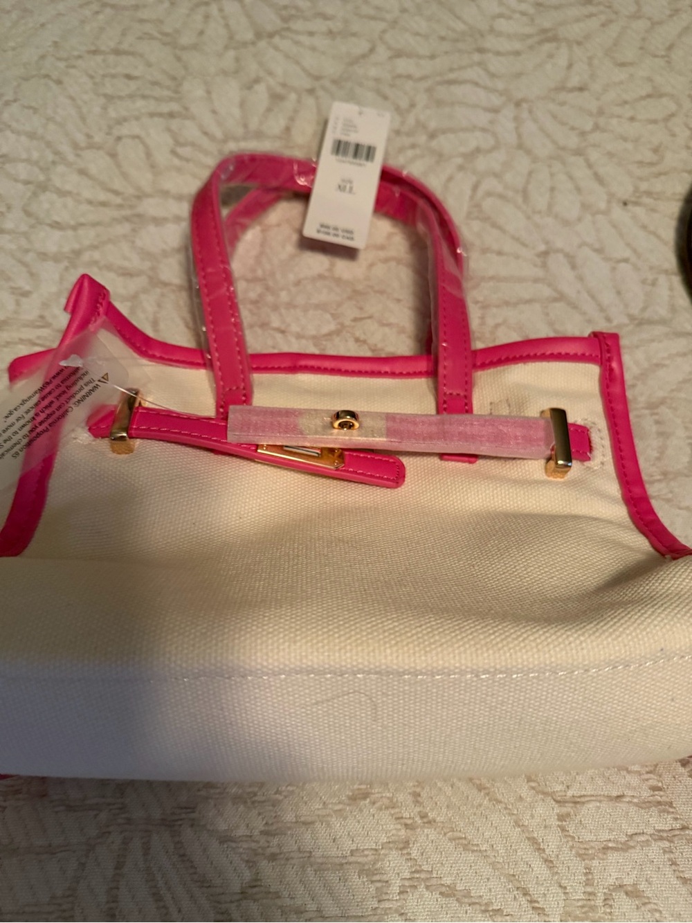 Cream Canvas Tote with Hot Pink Trim